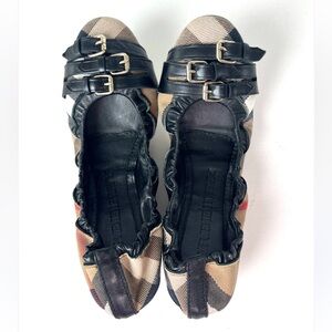 BURBERRY Bridle House Check Falcony canvas and leather ballerina flats